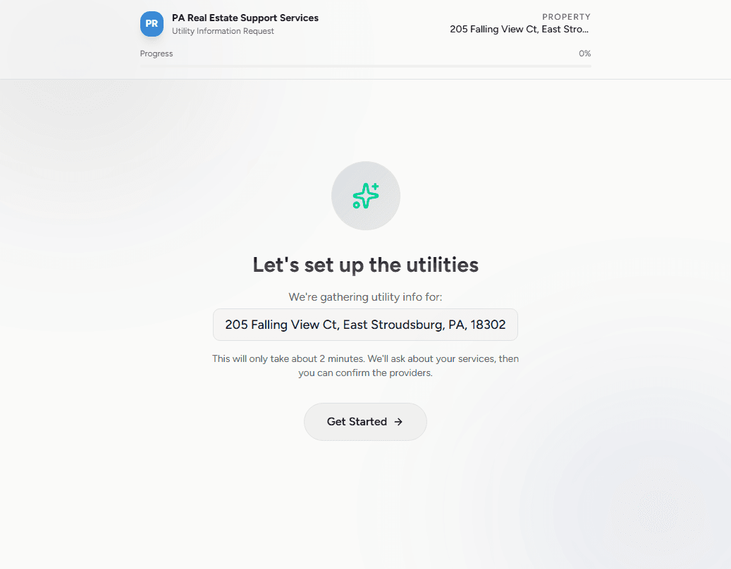 Seller utility information form with guided provider suggestions inside UtilitySheet